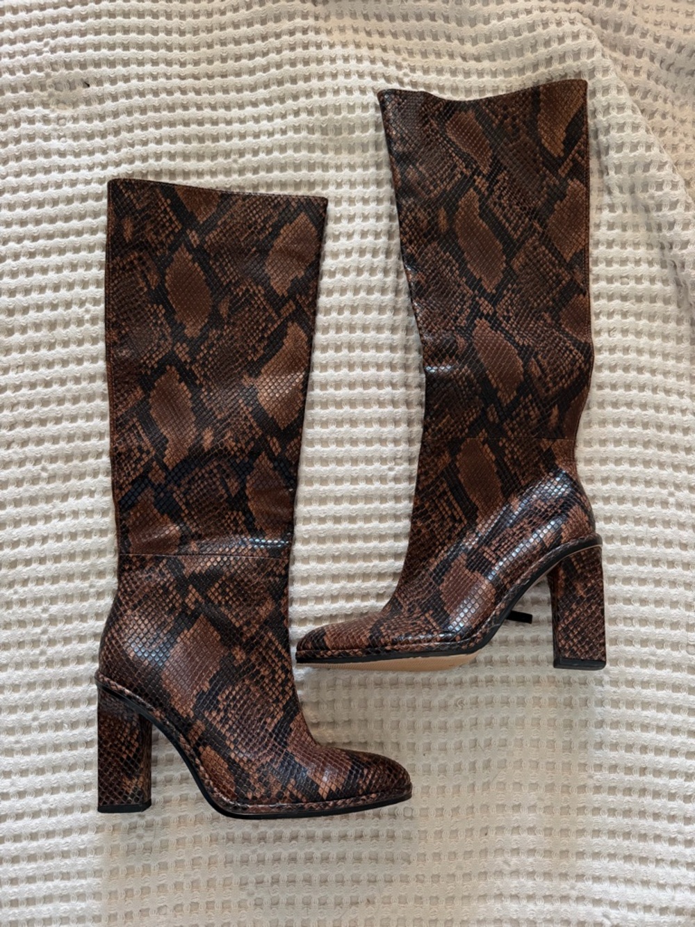 Zara Brown Snake-Print Knee Boots